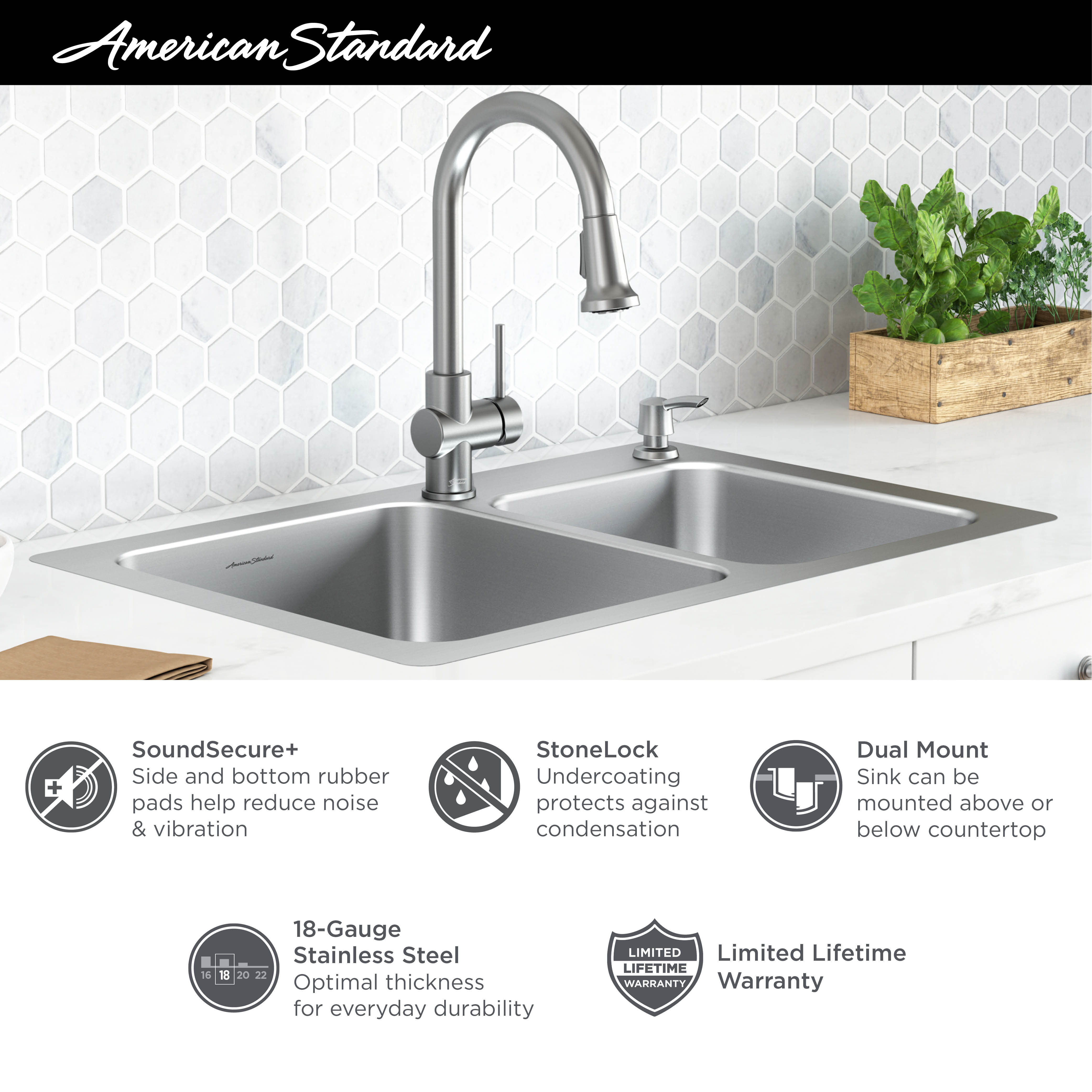Montvale® 33 x 22Inch Stainless Steel DoubleBowl Kitchen Sink Kit